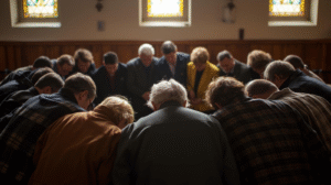Church team opening devotion before a meeting