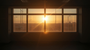 Morning sunlight shining through hospital room window symbolizing hope and healing