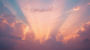 Sunlight breaking through clouds representing God’s healing power.