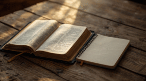 Bible open for morning devotion before a church meeting
