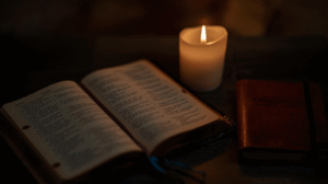 Peaceful prayer corner setup for morning devotion.