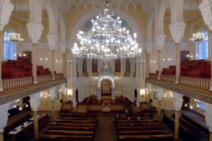 Congregants praying in a synagogue