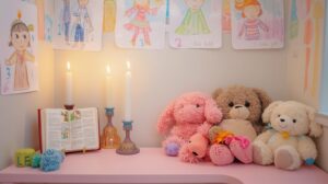 Children’s prayer corner for morning devotion.