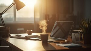 Calm workspace symbolizing peace through morning prayer