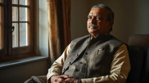 Morning Prayers for Leaders: A leader sitting quietly with hands folded near a window