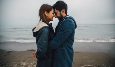 Happy couple smiling together outdoors