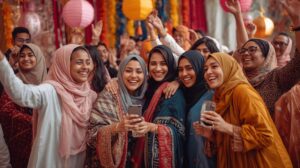 50 Unique Eid Mubarak Greetings to Share: Friends celebrating Eid together smiling